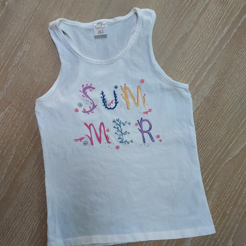 Kids White Summer Tank Top with Colorful Embroidery